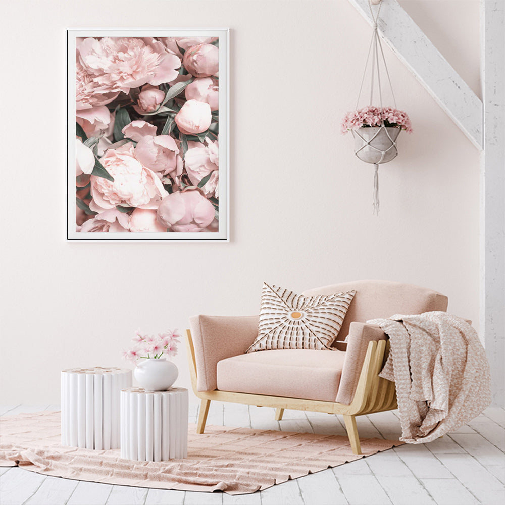 60cmx90cm Peony White Frame Canvas Wall Art